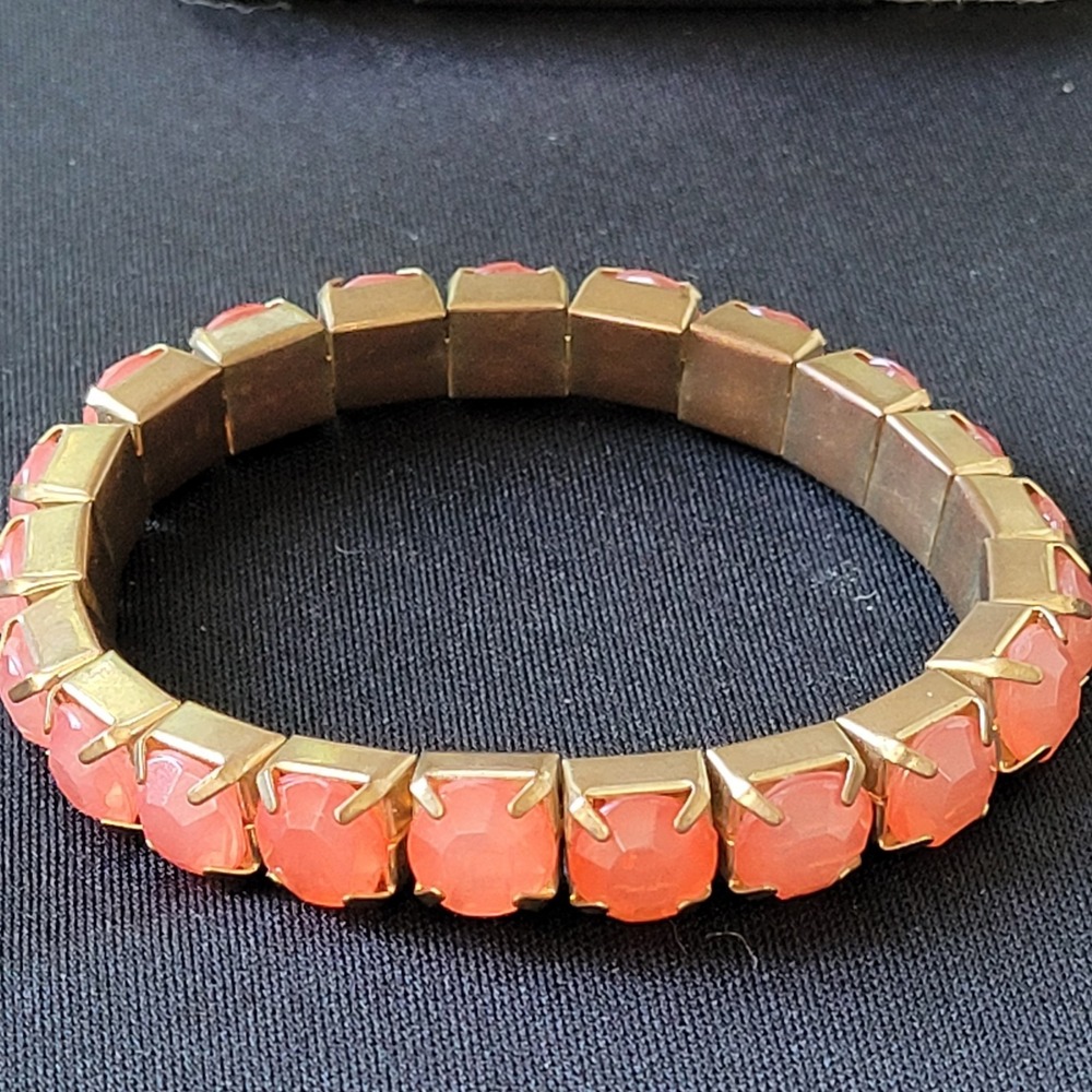 Vintage Coral Frosted Glass Rhinestone Tennis Bracelet Mid Century
